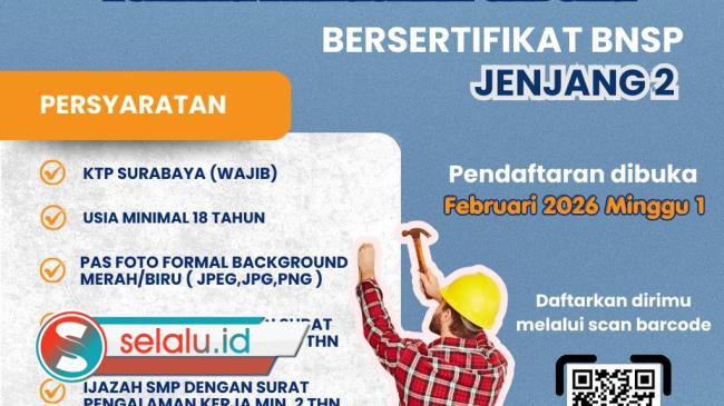 Ingin Jadi Tukang Bersertifikat? Surabaya Buka Pelatihan Gratis, Catat Tanggalnya
